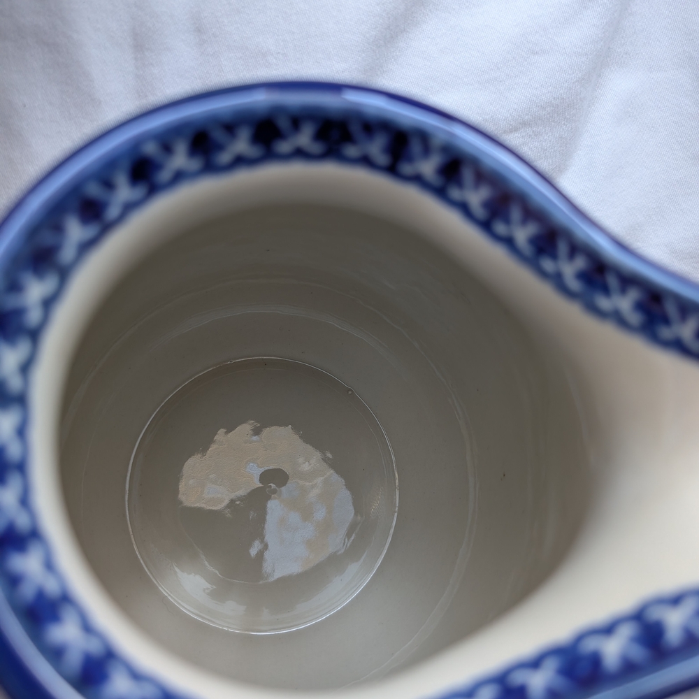 Polish Pottery Blue Floral Cream Ceramic Pitcher - Picture 6 of 9